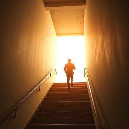 A person climbing stairs representing career growth and progression