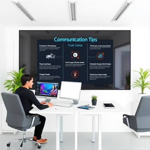 Image featuring different course modules for Mastering Virtual Interviews, including setting up a professional environment, effective communication strategies, and technical troubleshooting tips.
